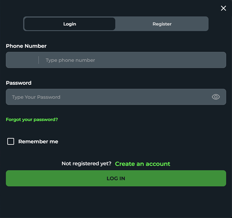 Login form with phone number and password