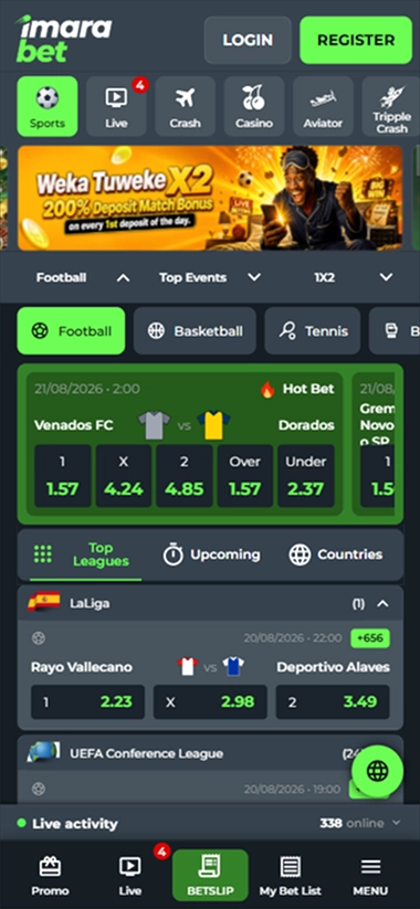 Sports page with football odds and leagues