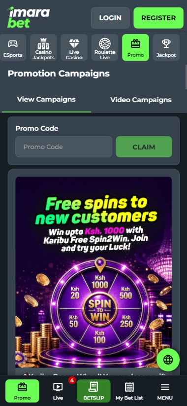 Promotions page with promo code field